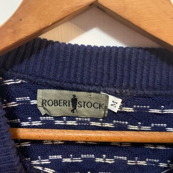 Vintage 90s Robert stock grunge sweater crewneck w blue and white pattern Sz M - Picture 3 of 4